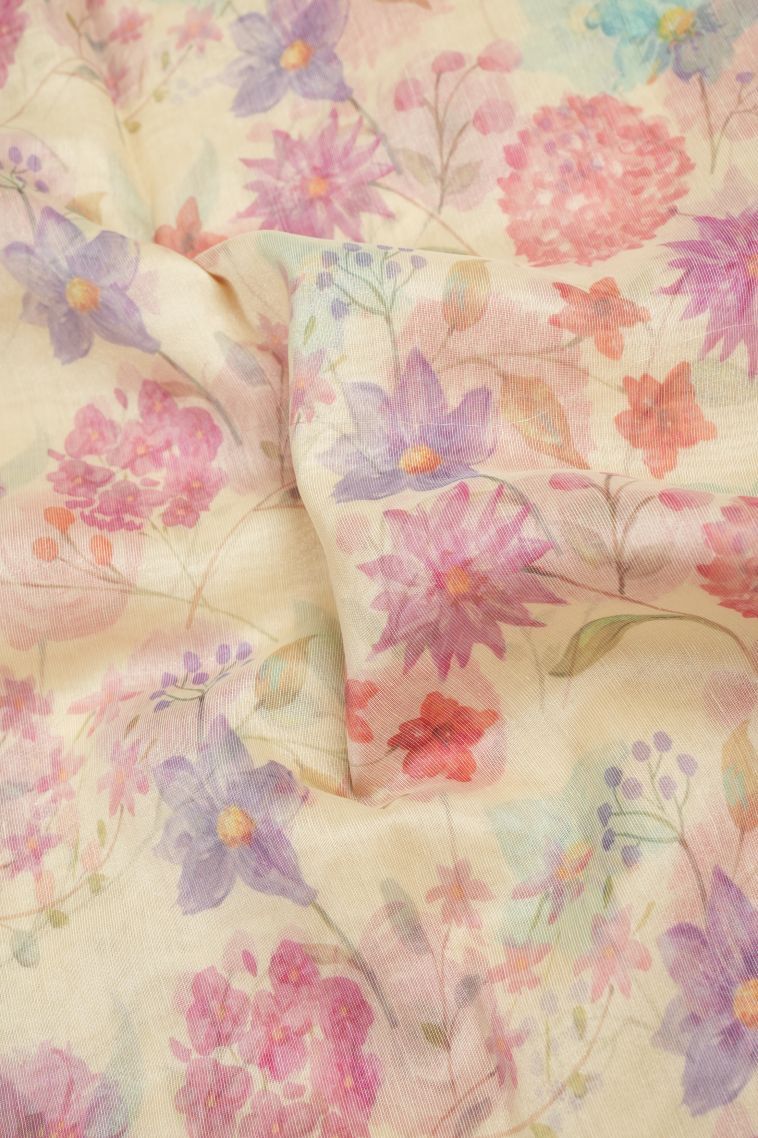 Cream White Organza Saree with Without Zari Zari Floral Patterns view 3