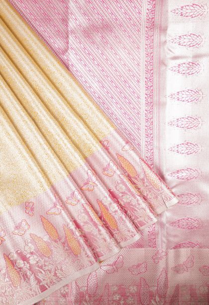 Gold Tissue Silk Sarees with Silver Zari Floral Patterns