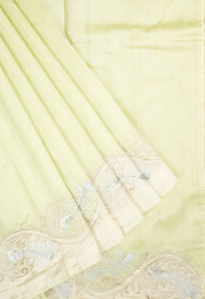 Pistachio Green Tussar Saree with Without Zari Zari Plain