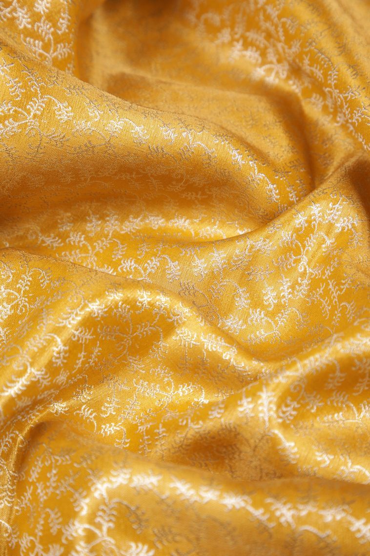 Lemon Yellow Tissue Silk Sarees with Silver Zari Floral Patterns view 4