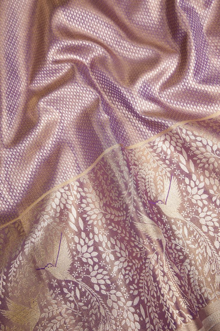 Lemon Yellow Tissue Silk Sarees with Silver Zari Floral Patterns view 3