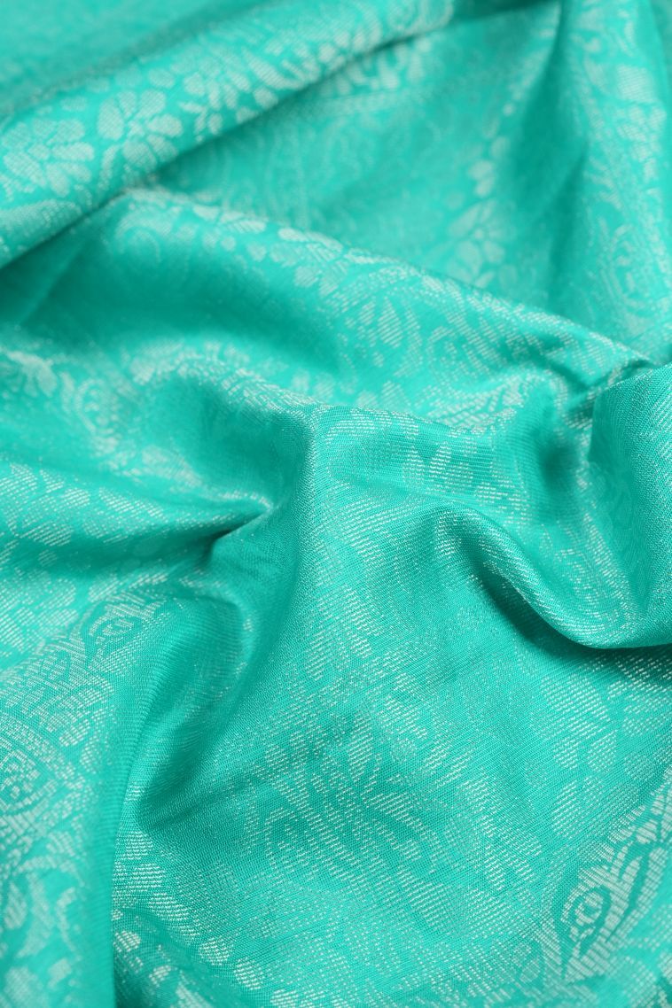 Arctic Blue Soft Silk Saree with Silver Zari Floral Patterns view 4