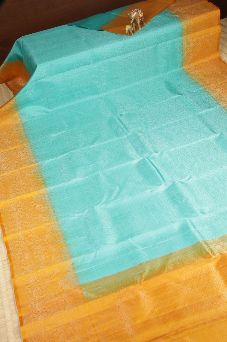 Admiral Blue Soft Silk Saree with Silver Zari Geometric Shapes view 2