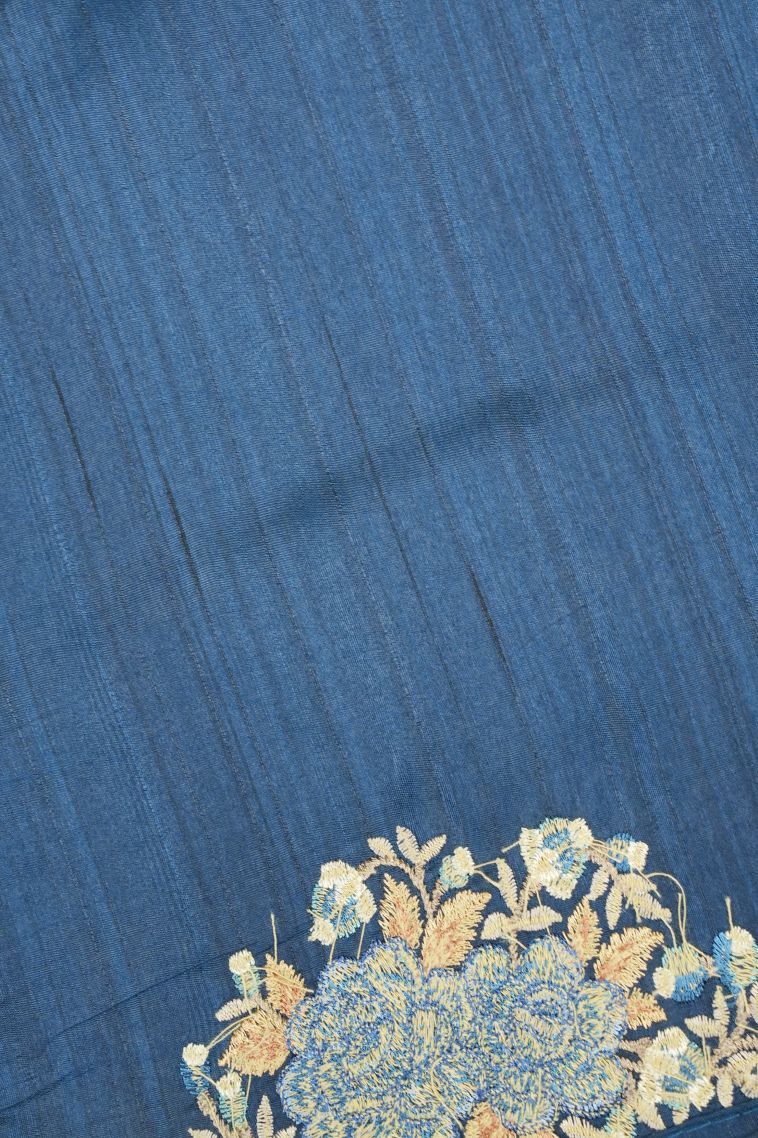 Aegean Blue Tussar Saree with Without Zari Zari Buttis (small Dots Or Motifs) view 3