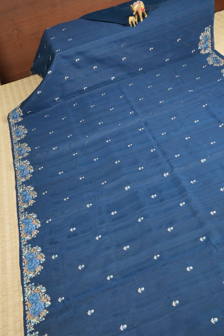 Aegean Blue Tussar Saree with Without Zari Zari Buttis (small Dots Or Motifs) view 2