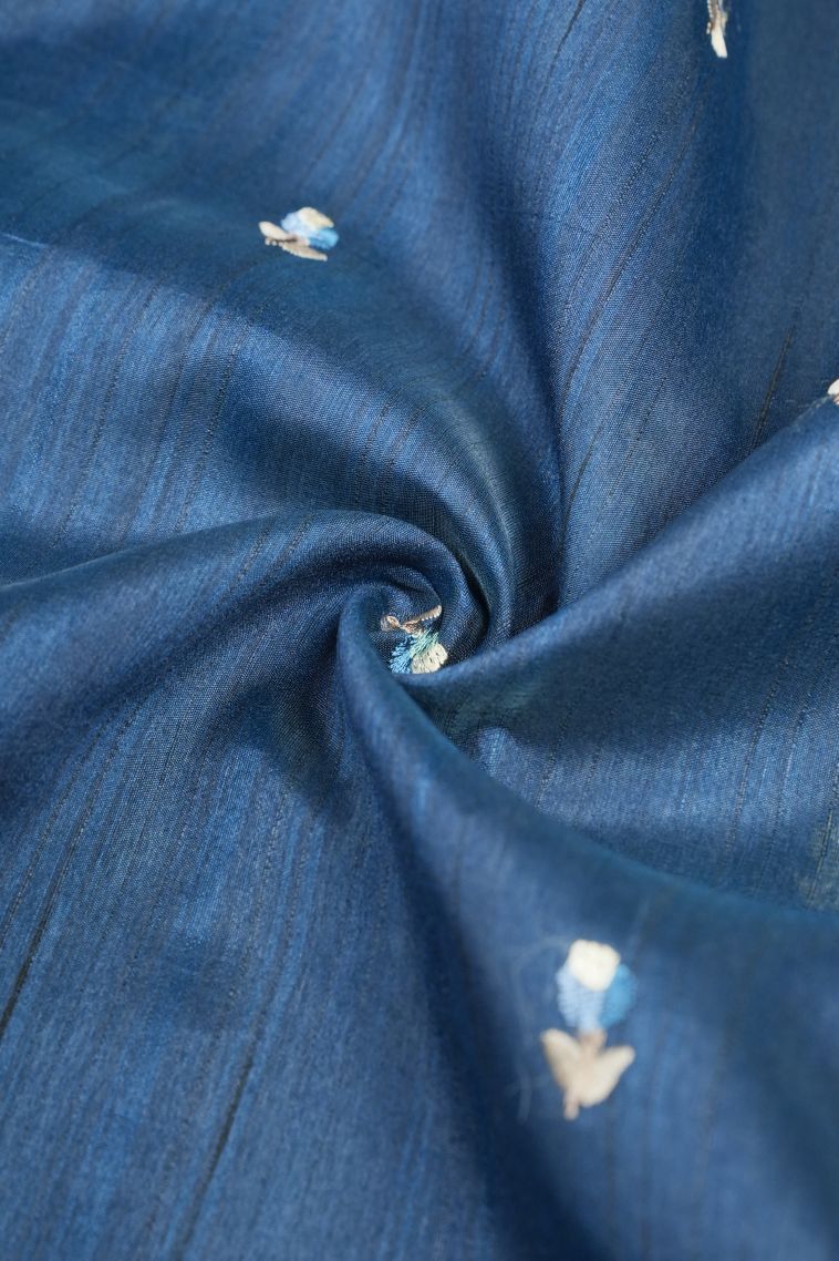 Aegean Blue Tussar Saree with Without Zari Zari Buttis (small Dots Or Motifs) view 4