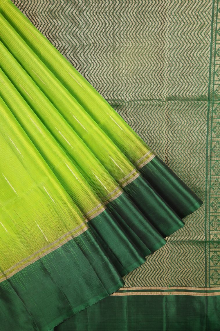 Chartreuse Green Soft Silk Saree with Gold Zari Stripes view 1