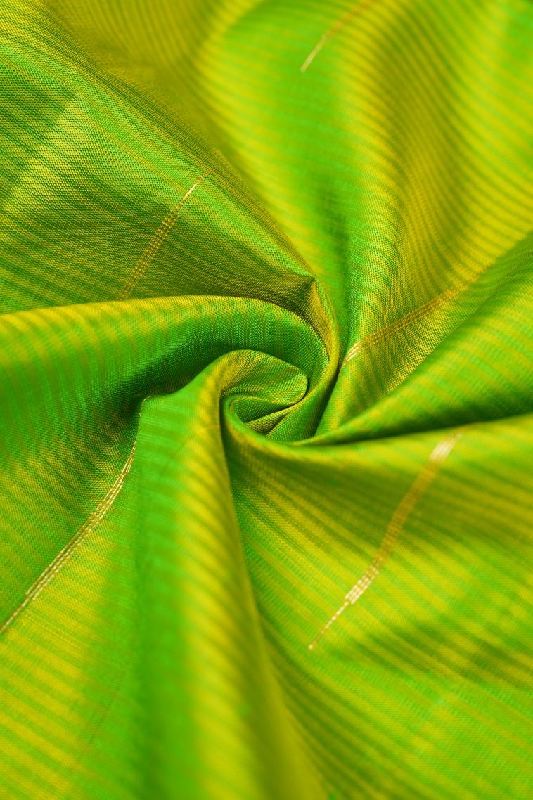 Chartreuse Green Soft Silk Saree with Gold Zari Stripes view 4