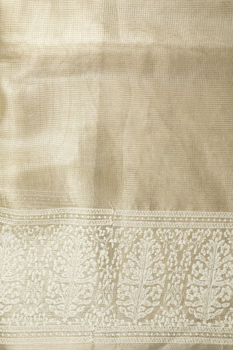 Gold Organza Saree with Without Zari Zari Floral Patterns view 3