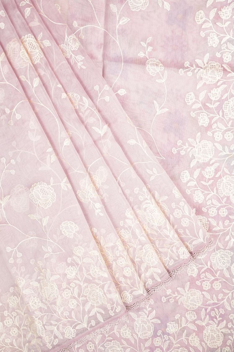 Crepe Pink Organza Saree with Without Zari Zari Floral Patterns view 1