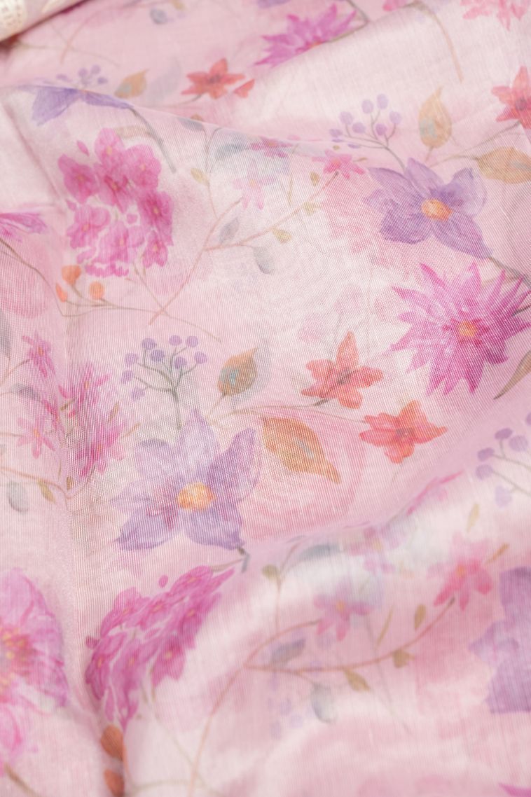 Crepe Pink Organza Saree with Without Zari Zari Floral Patterns view 3