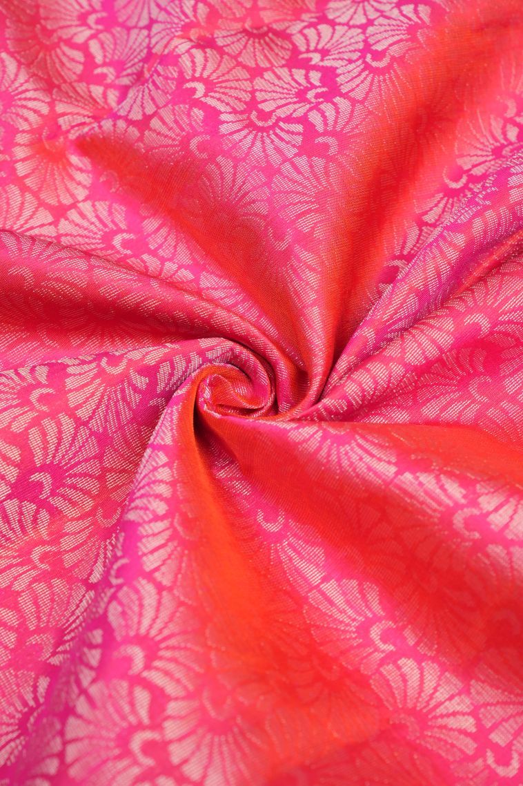 Punch Pink Soft Silk Saree with Silver Zari Floral Patterns view 4