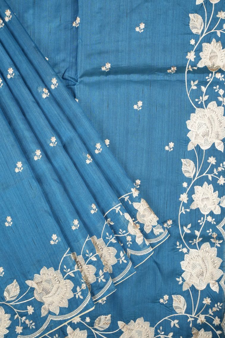 Cobalt Blue Tussar Saree with Without Zari Zari Buttis (small Dots Or Motifs) view 1