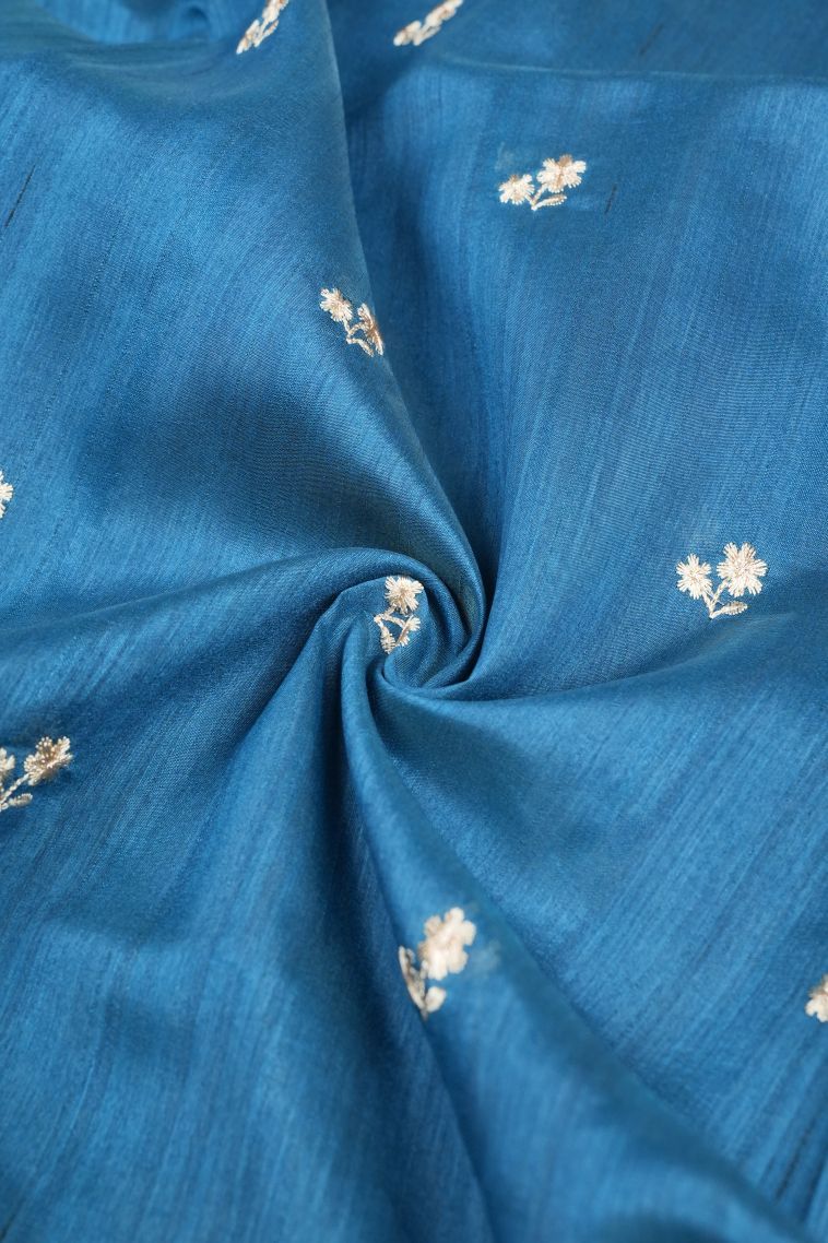 Cobalt Blue Tussar Saree with Without Zari Zari Buttis (small Dots Or Motifs) view 4