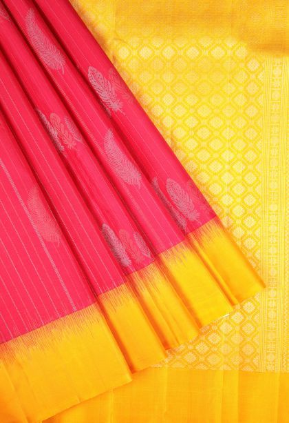 Hot Pink Soft Silk Saree with Silver Zari Stripes