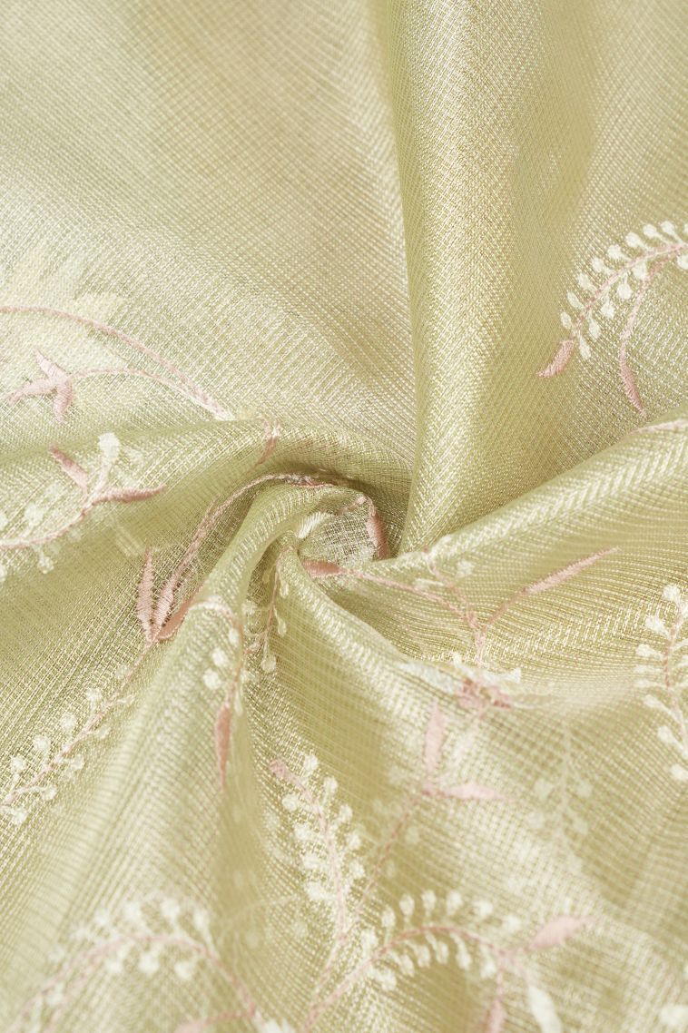 Pistachio Green Organza Saree with Without Zari Zari Floral Patterns view 4