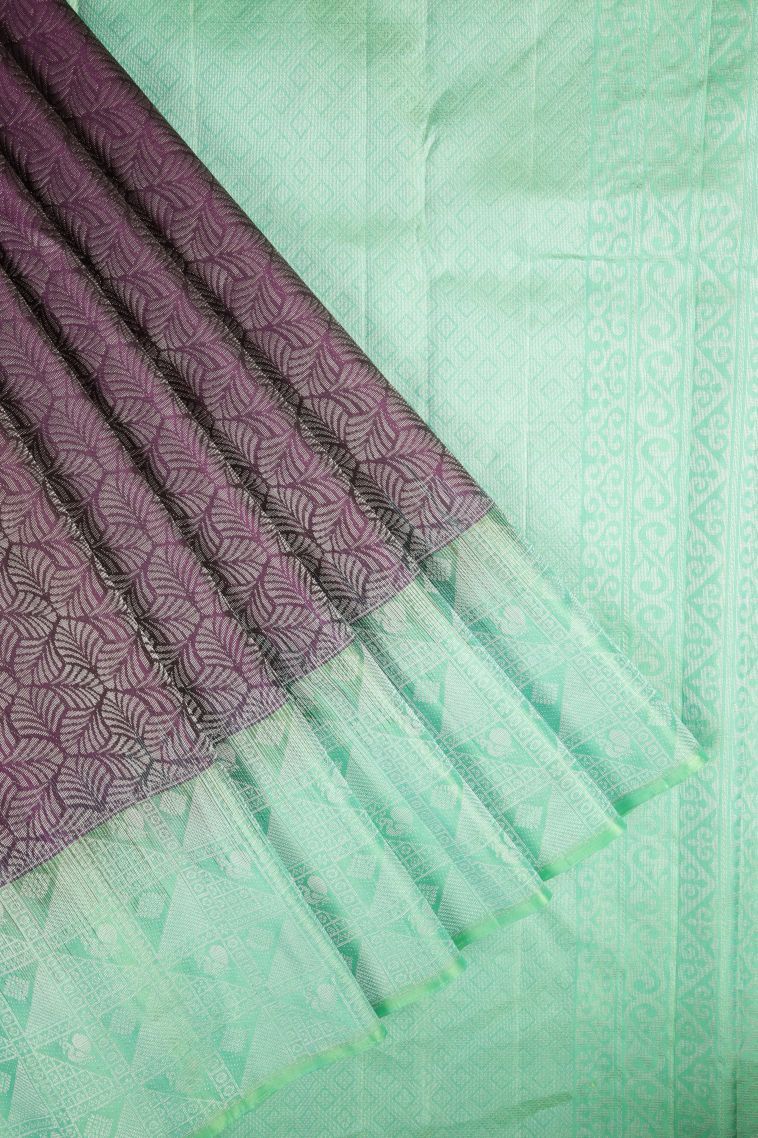 Bosenberry Purple Soft Silk Saree with Silver Zari Floral Patterns view 1