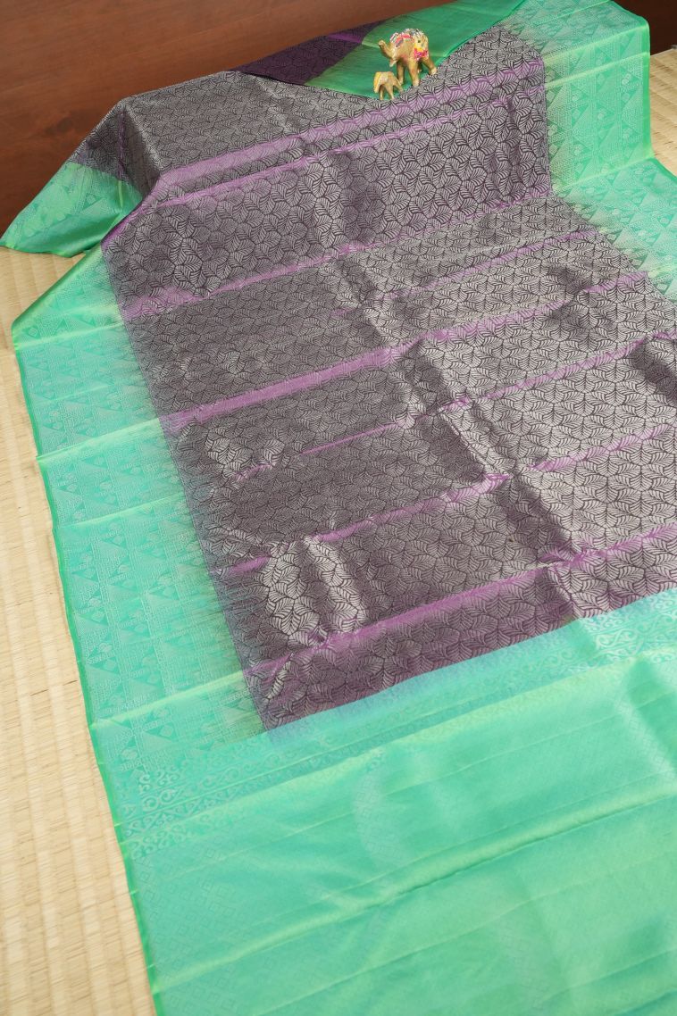 Bosenberry Purple Soft Silk Saree with Silver Zari Floral Patterns view 2