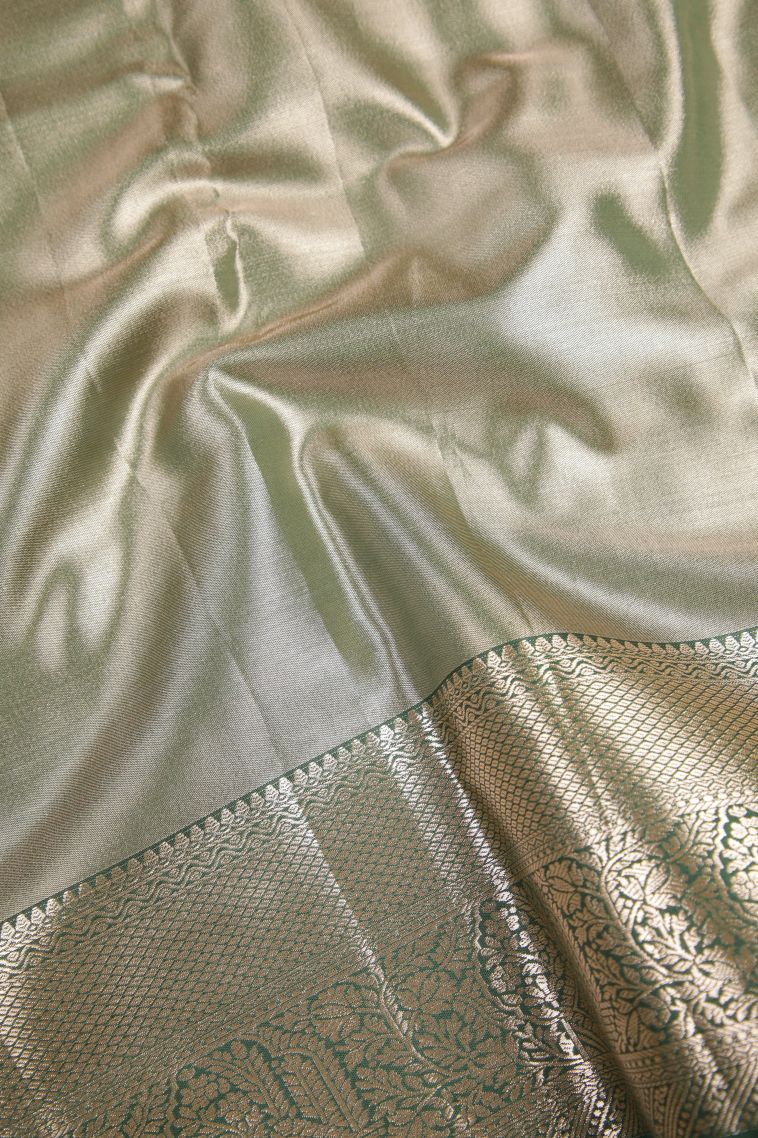 Cream White Tissue Silk Sarees with Silver Zari Floral Patterns view 3