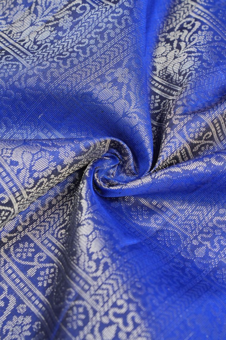 Admiral Blue Soft Silk Saree with Silver Zari Floral Patterns view 4