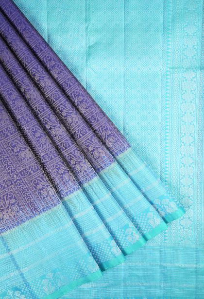 Admiral Blue Soft Silk Saree with Silver Zari Floral Patterns