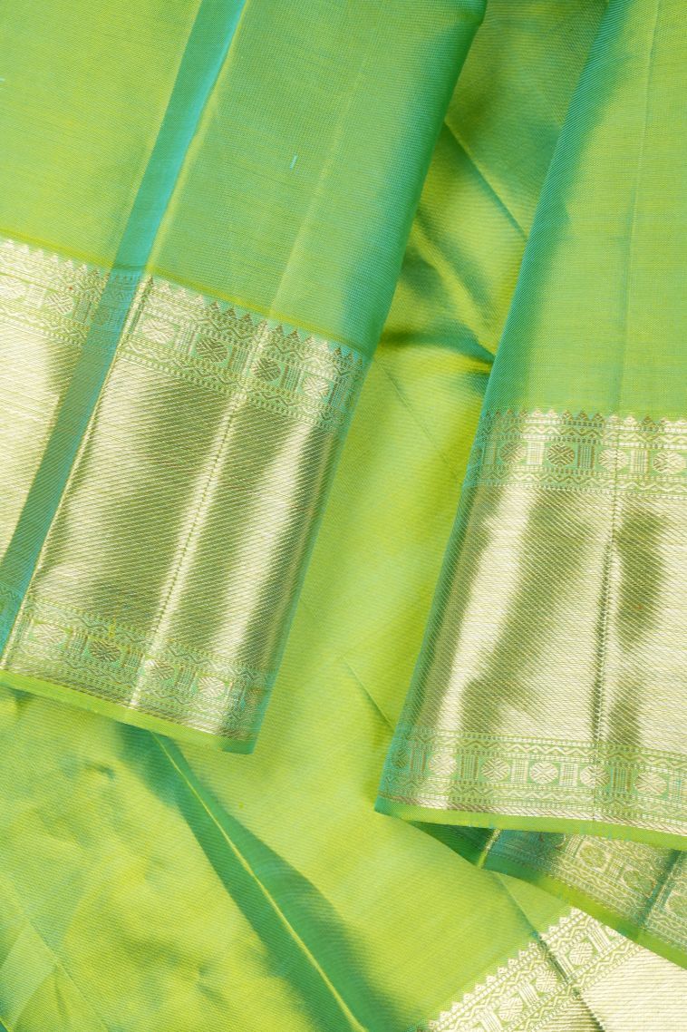 Chartreuse Green Kanchipuram Silk Sarees with Gold Zari Geometric Shapes view 3