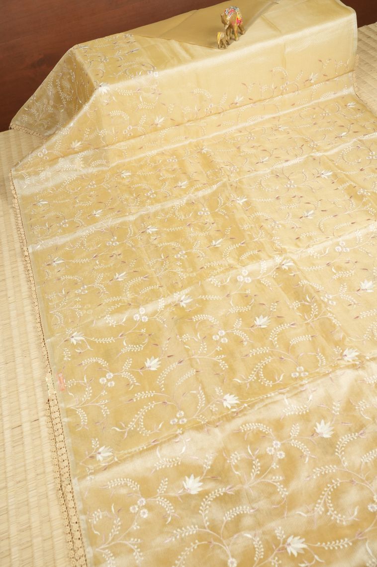 Beige Yellow Organza Saree with Without Zari Zari Floral Patterns view 2