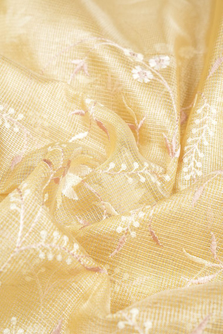 Beige Yellow Organza Saree with Without Zari Zari Floral Patterns view 4