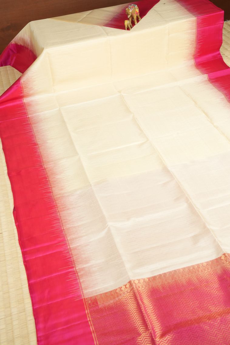 Cream White Soft Silk Saree with Silver Zari Stripes view 2