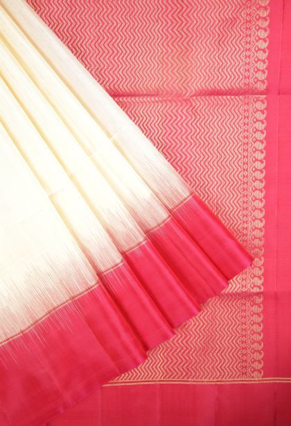 Cream White Soft Silk Saree with Silver Zari Stripes