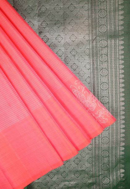 Fuscia Pink Soft Silk Saree with Silver Zari Stripes