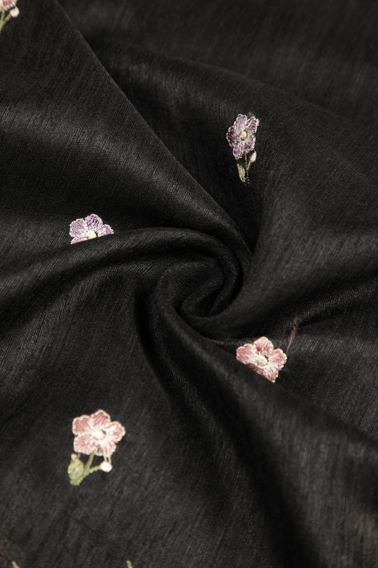 Asphalt Black Tussar Saree with Without Zari Zari Buttis (small Dots Or Motifs) view 4