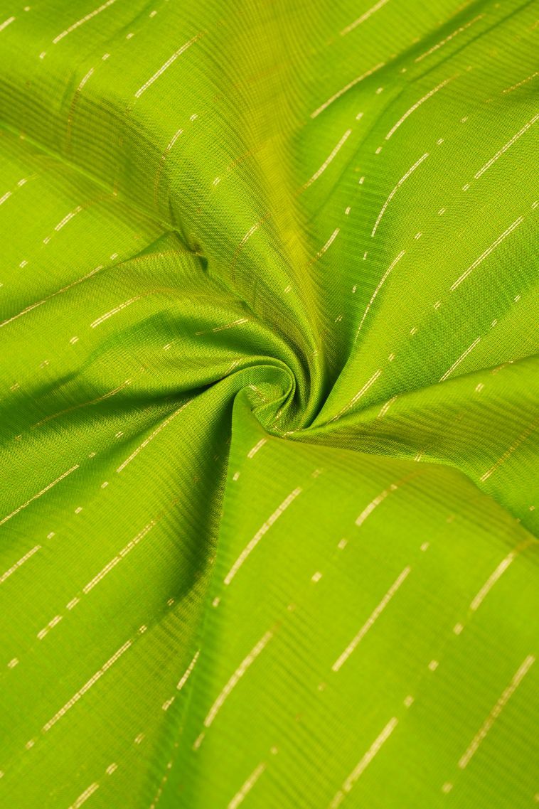 Lime Green Soft Silk Saree with Silver Zari Stripes view 4