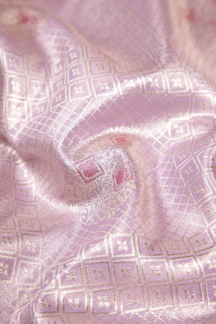 Lavender Purple Tissue Silk Sarees with Silver Zari Floral Patterns view 4