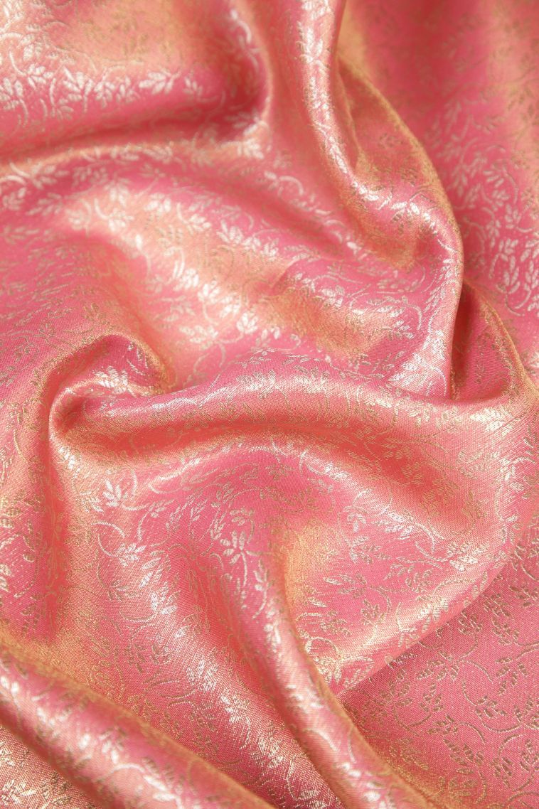 Punch Pink Tissue Silk Sarees with Silver Zari Floral Patterns view 4