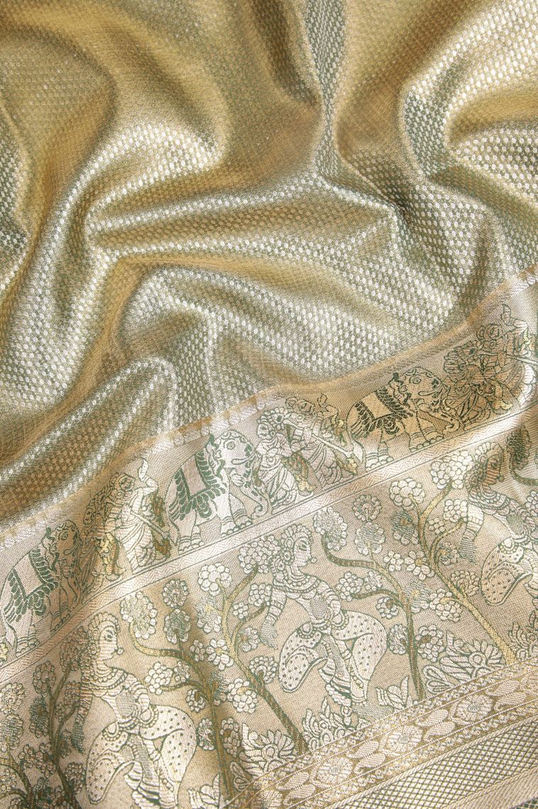 Punch Pink Tissue Silk Sarees with Silver Zari Floral Patterns view 3