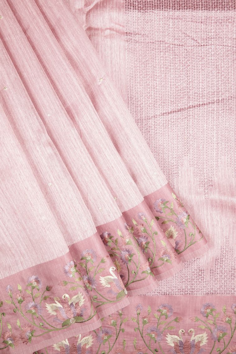 Blush Pink Tussar Saree with Without Zari Zari Buttis (small Dots Or Motifs) view 1
