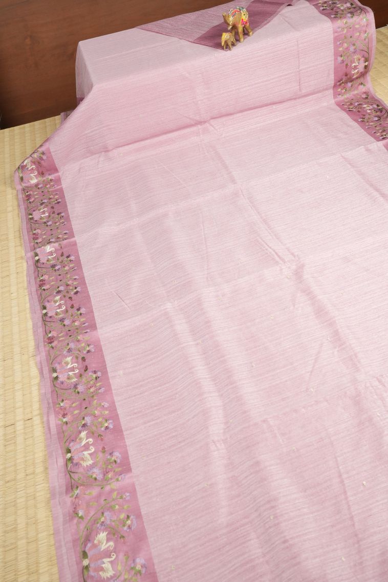 Blush Pink Tussar Saree with Without Zari Zari Buttis (small Dots Or Motifs) view 2