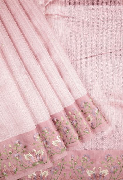 Blush Pink Tussar Saree with Without Zari Zari Buttis (small Dots Or Motifs)
