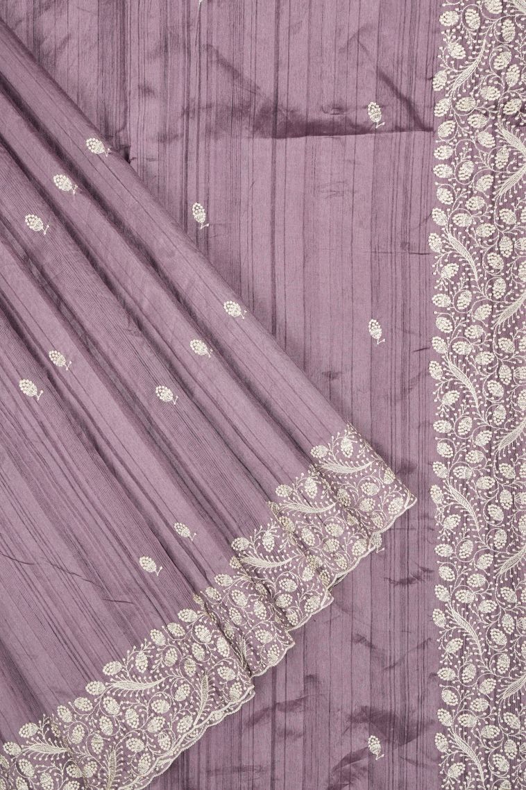 Mauve Purple Tussar Saree with Without Zari Zari Buttis (small Dots Or Motifs) view 1