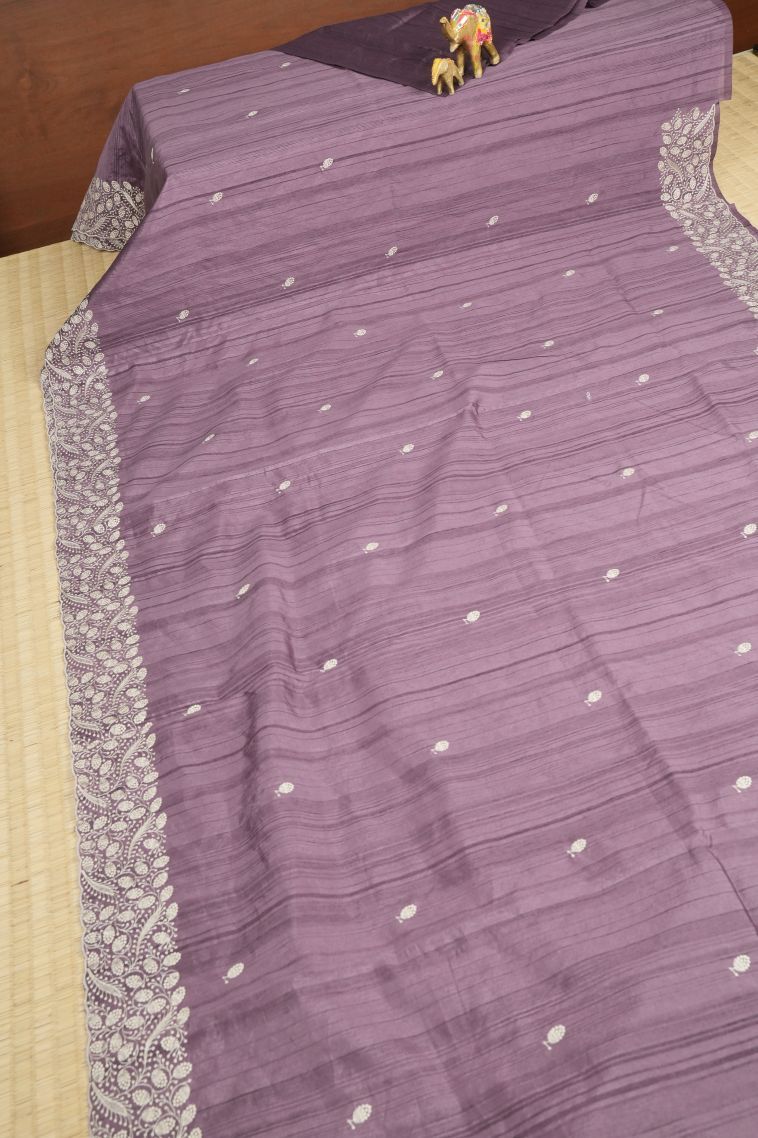 Mauve Purple Tussar Saree with Without Zari Zari Buttis (small Dots Or Motifs) view 2