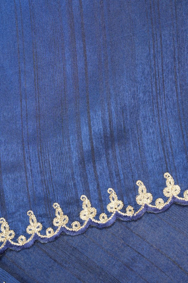 Admiral Blue Tussar Saree with Without Zari Zari Plain view 3