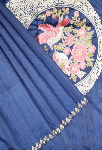 Admiral Blue Tussar Saree with Without Zari Zari Plain