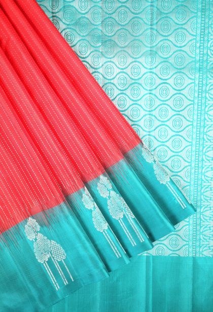 Punch Pink Soft Silk Saree with Silver Zari Stripes