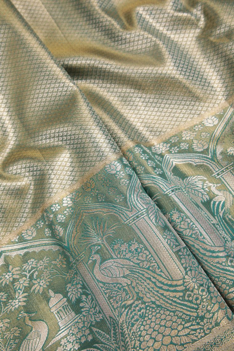 Cream White Tissue Silk Sarees with Silver Zari Floral Patterns view 3