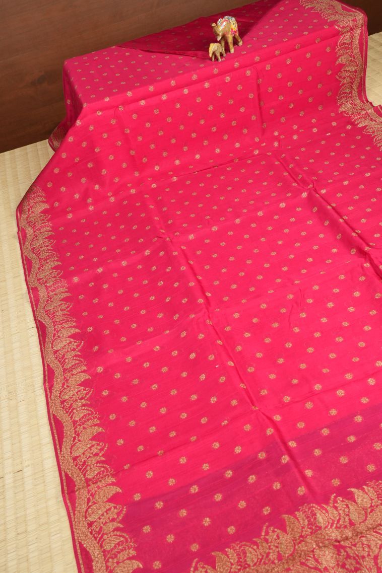 Punch Pink Banaras Sarees with Copper Zari Buttis (small Dots Or Motifs) view 2