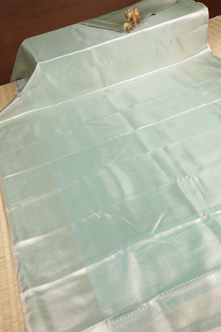 Arctic Blue Tissue Silk Sarees with Silver Zari Stripes view 2