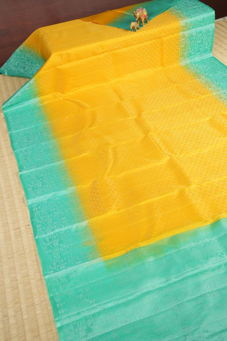 Lemon Yellow Soft Silk Saree with Silver Zari Floral Patterns view 2