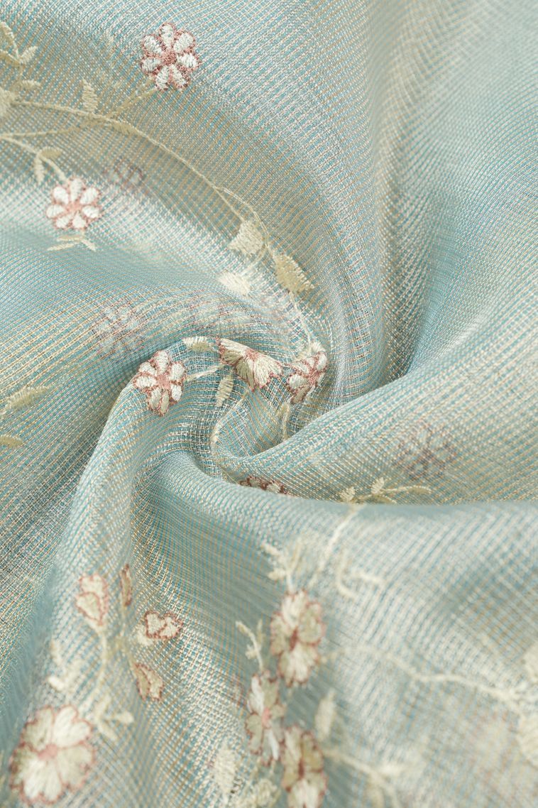 Cerulean Blue Organza Saree with Without Zari Zari Floral Patterns view 4