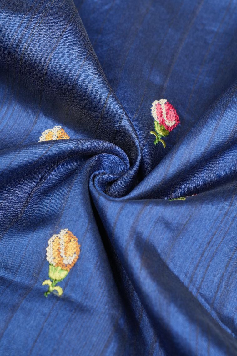 Azure Blue Tussar Saree with Without Zari Zari Buttis (small Dots Or Motifs) view 4